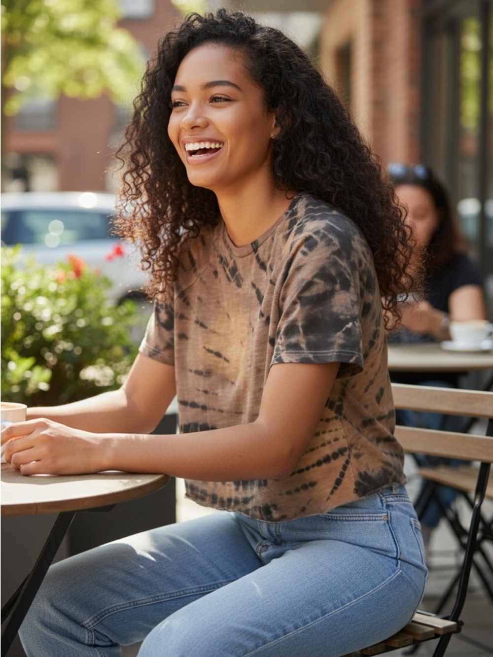 PINK Victoria's Secret Brown & Black Tie-Dye Crew Tee